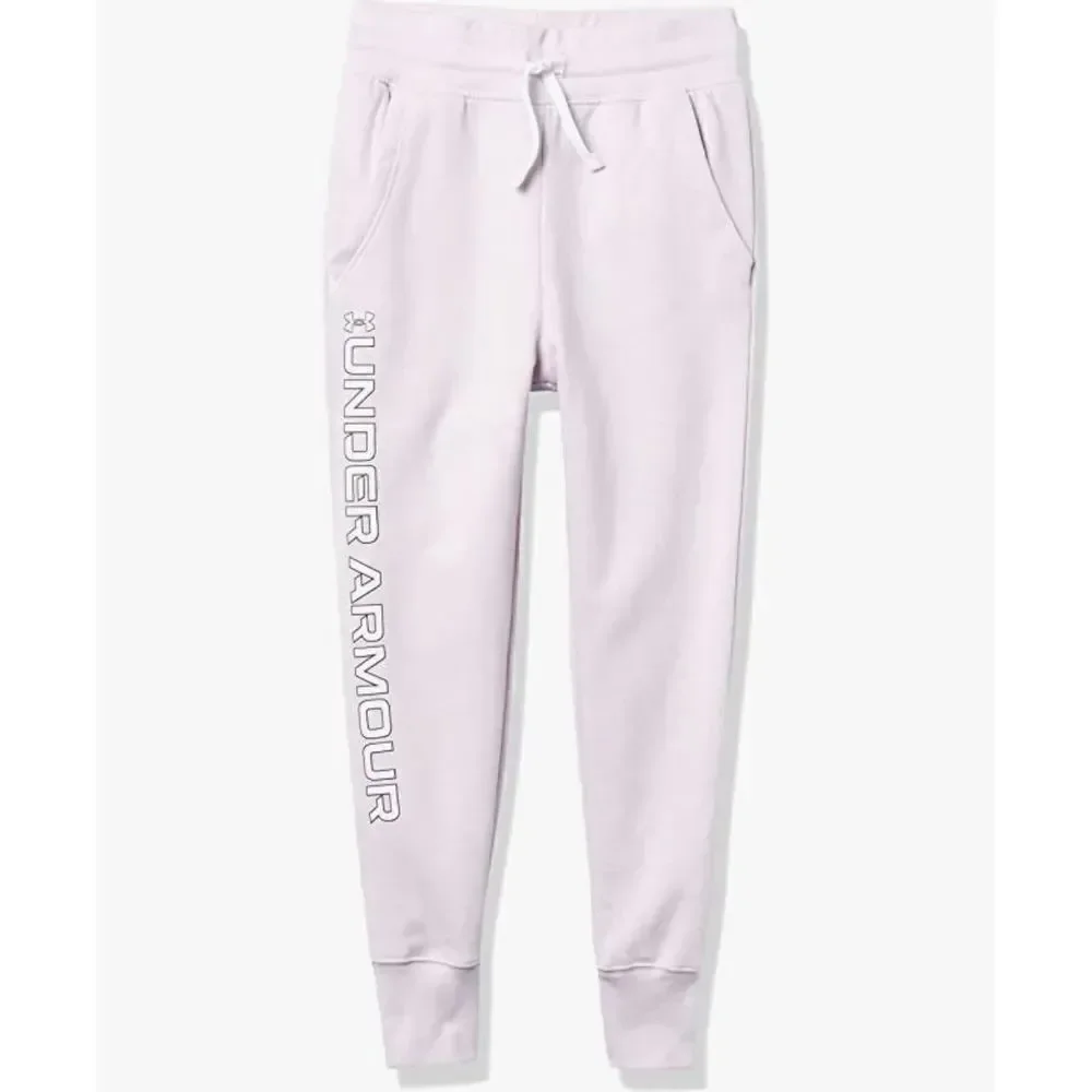 UNDER ARMOUR GIRLS YMED Armour Rival Fleece Joggers - Cool Pink and white Trim